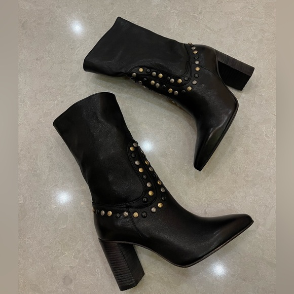 Free People Studded Dakota Heel Boots In Black Size 36.5 - Picture 6 of 12